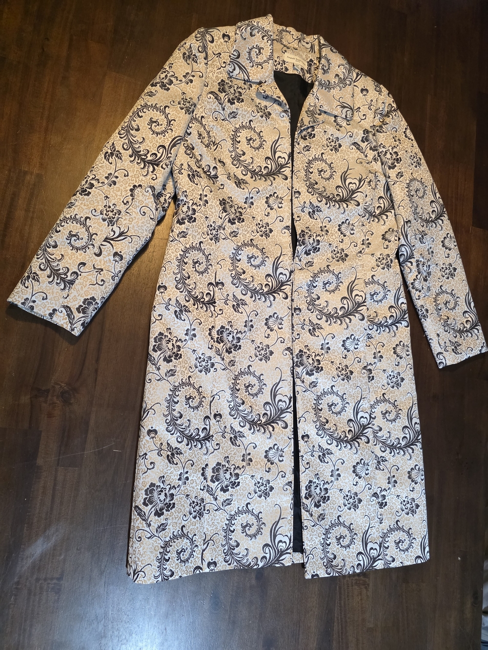 Amanda Smith Cream and Black Floral Brocade Trench Coat